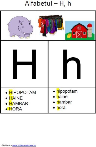 litera H - alfabetul ilustrat
