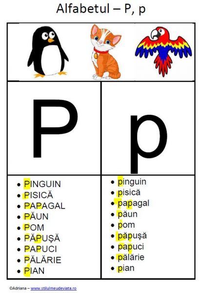litera P - alfabetul ilustrat